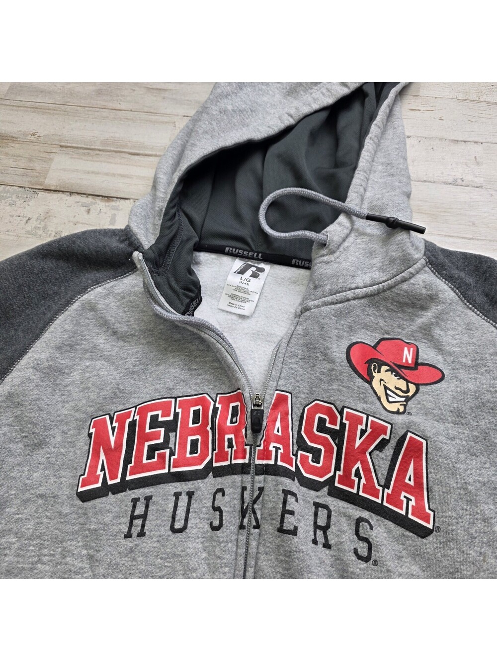 Nebraska Huskers Full Zip Hoodie Sweatshirt Gray Adult Large NCAA Football